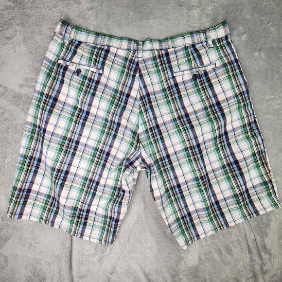 Siegfried Shorts Men's 42 Bermuda Blue Plaid Linen Cotton Blend Preppy Golf - Picture 4 of 7